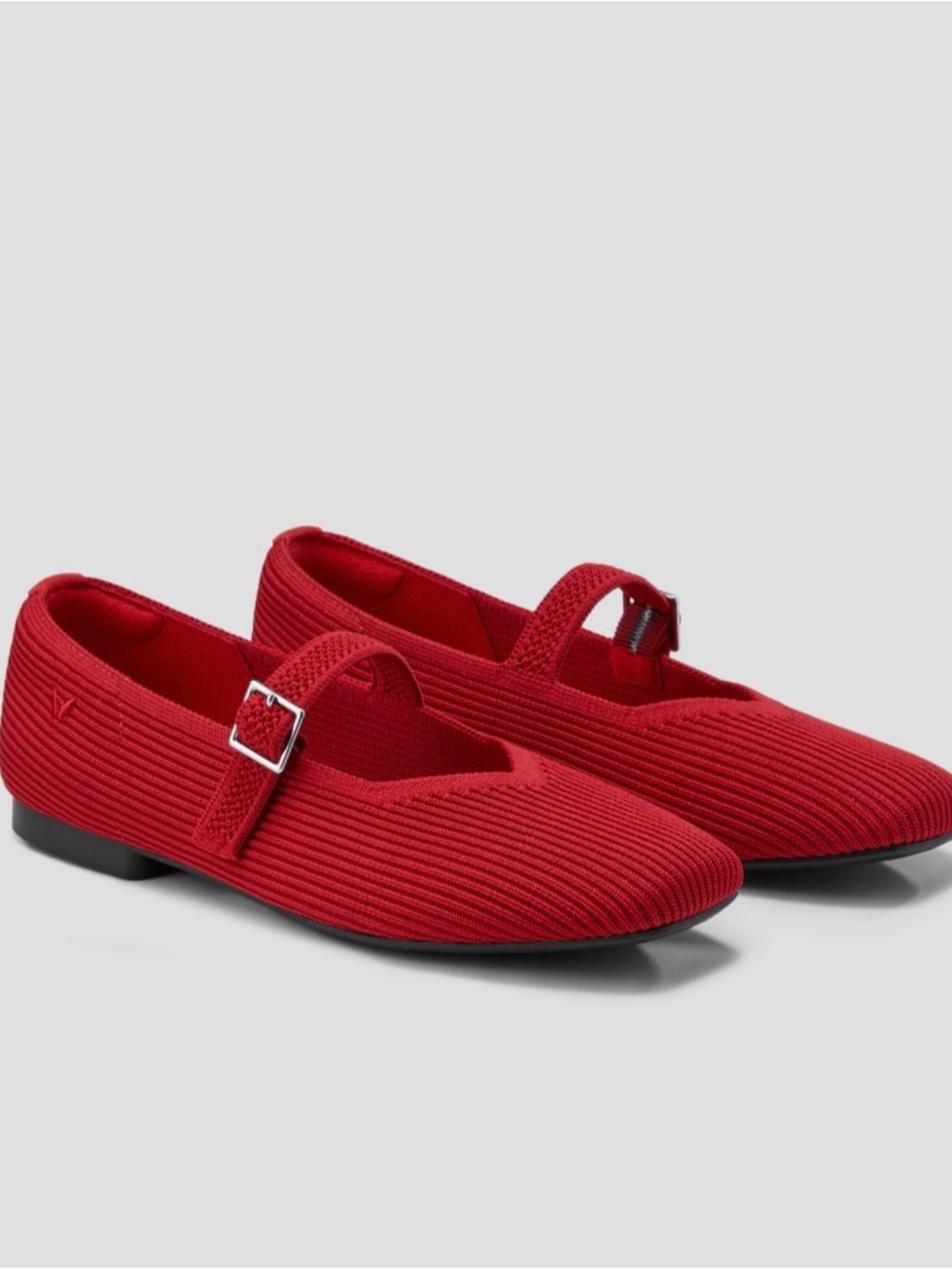 Vivaia Red Knit Mary Jane Flats with Buckle Strap